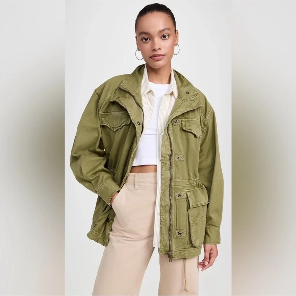Free People – Arya Utility Jacket – Olive Green Military Cargo Jacket – Sz. L